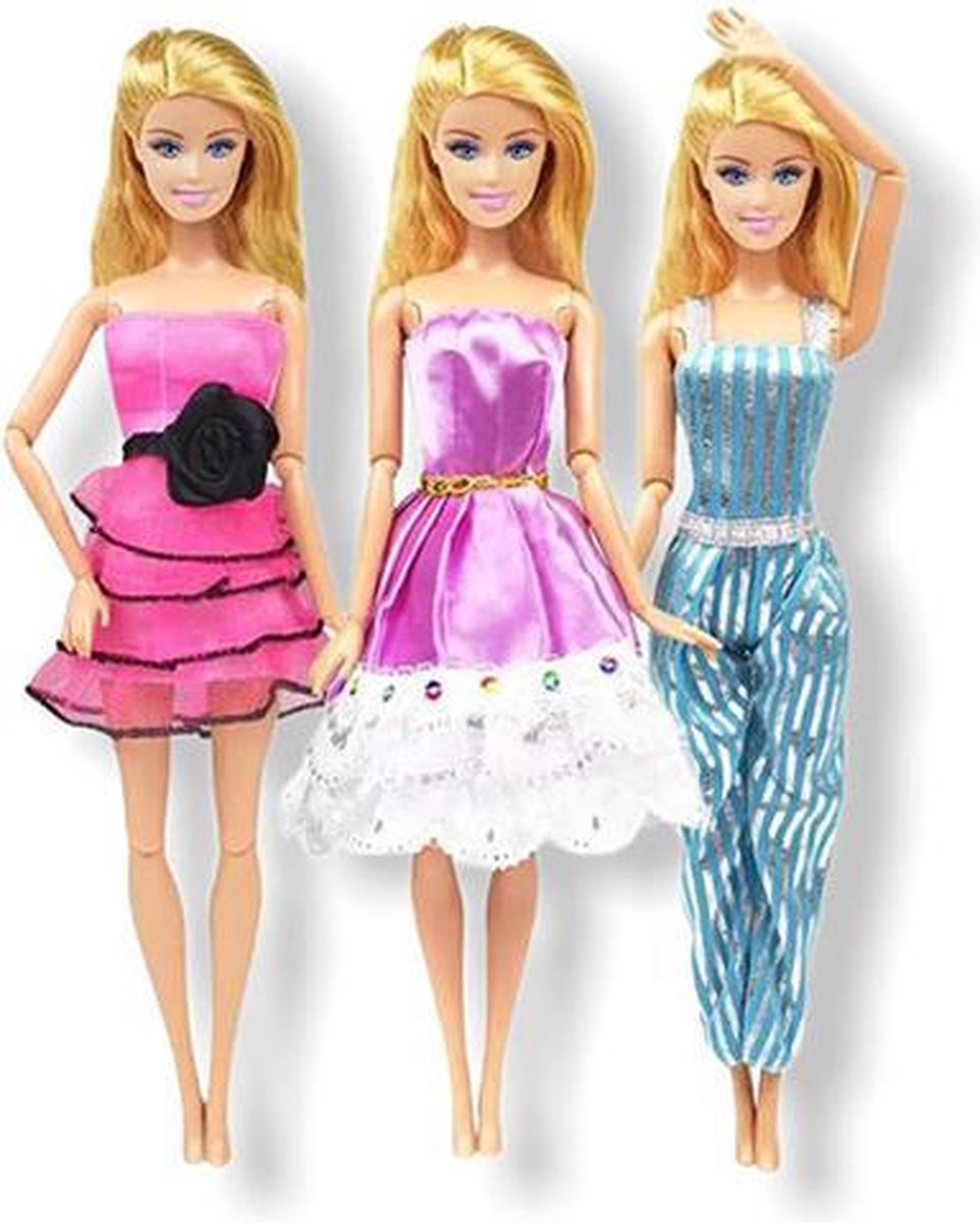 Barbie kleding - 3 Outfits voor poppen - Poppenkleertjes - Geschikt voor o.a Barbie - Setje Iris - Barbie kleertjes - GRATIS verzending